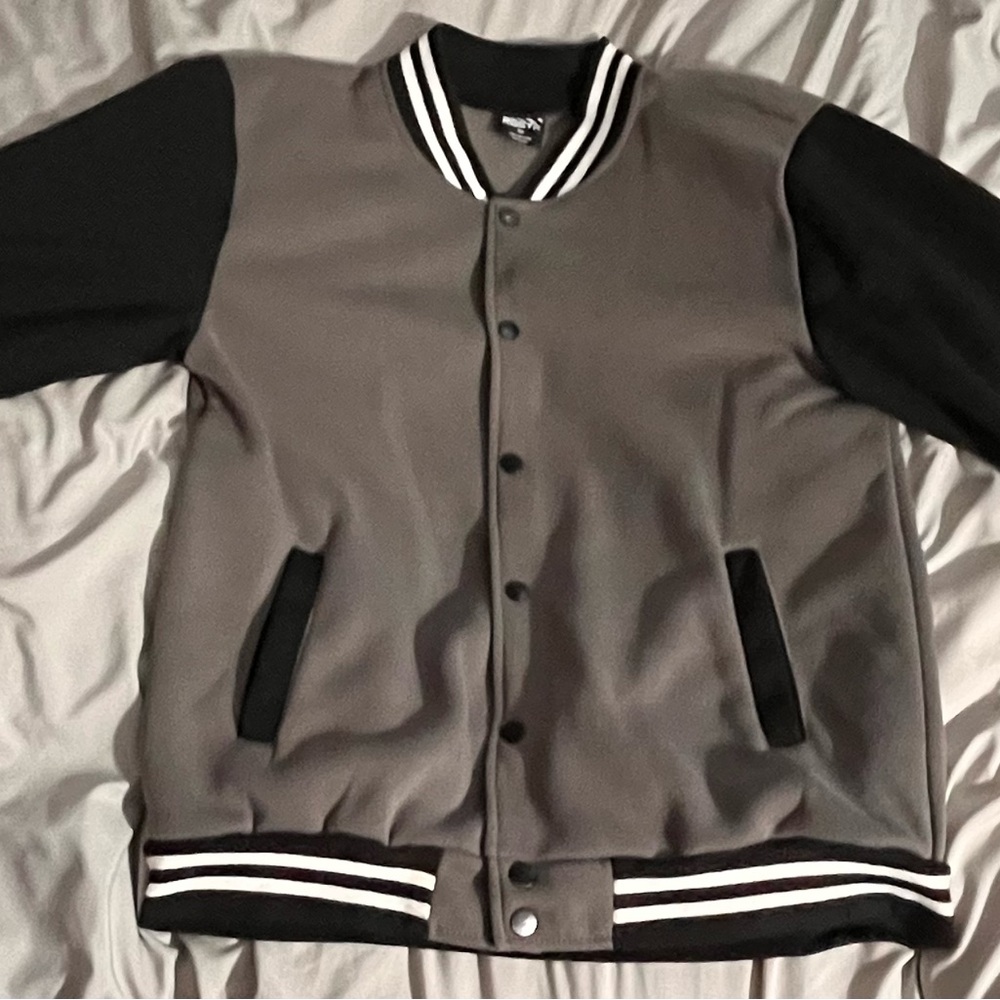 Men's Gray and Black Varsity Jacket